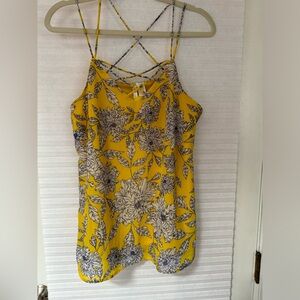 Japna size large womens shirt top casual dress tank top yellow blue floral